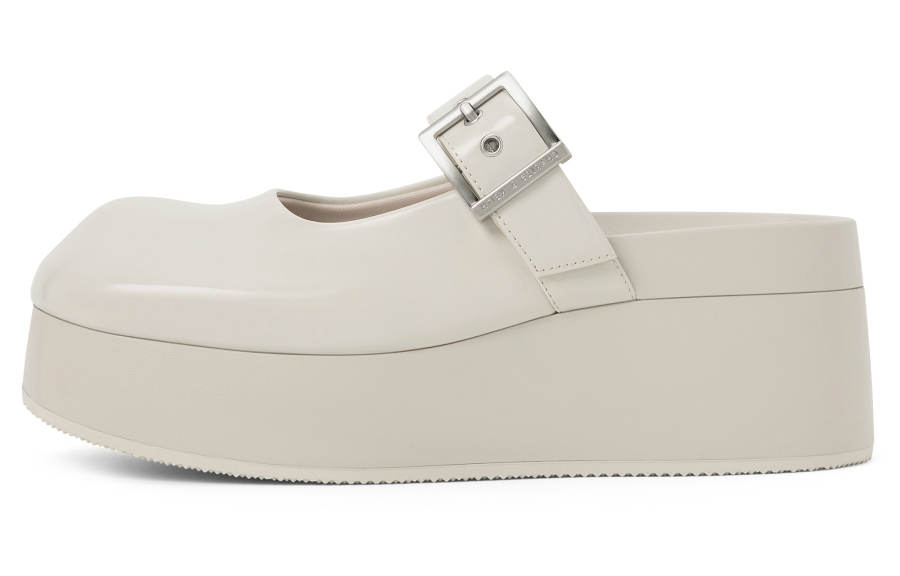 CHARLES&KEITH Small Ck Pu Closed Toe Slippers 6CM Women's Chalk White/Black