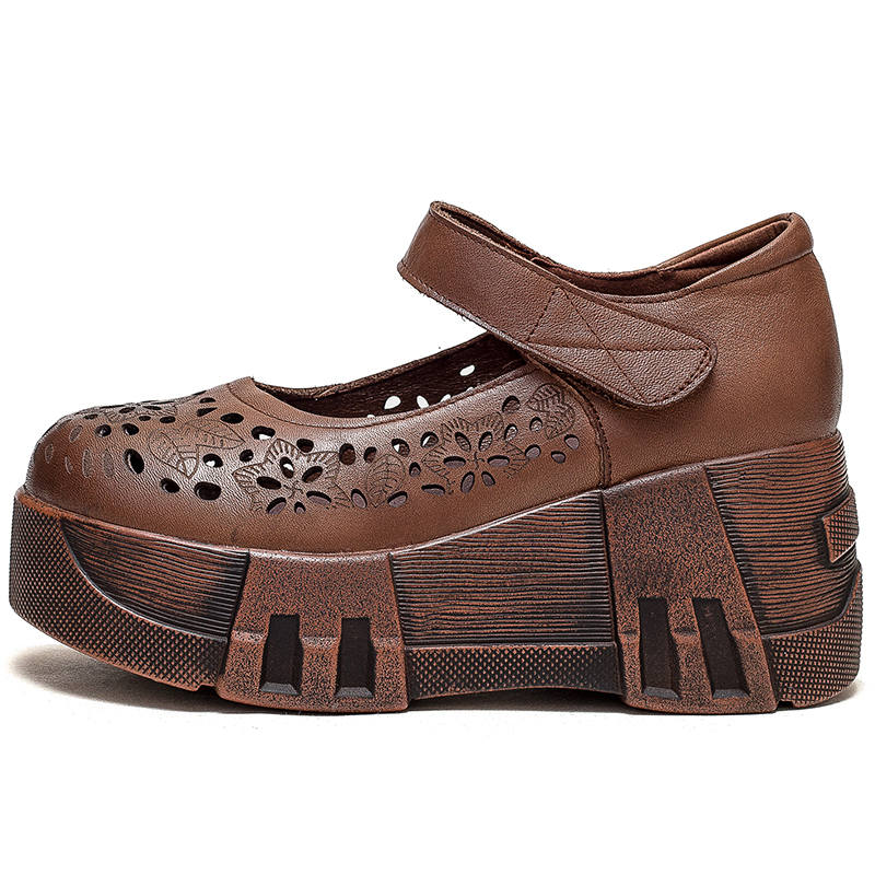 JIEZHOU Top Grain Cow Leather Platform Mary Jane Shoes 7cm Women's