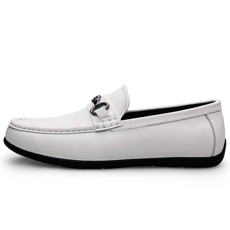 YINGLUNQISHI Top Grain Cow Leather Loafers Men's White