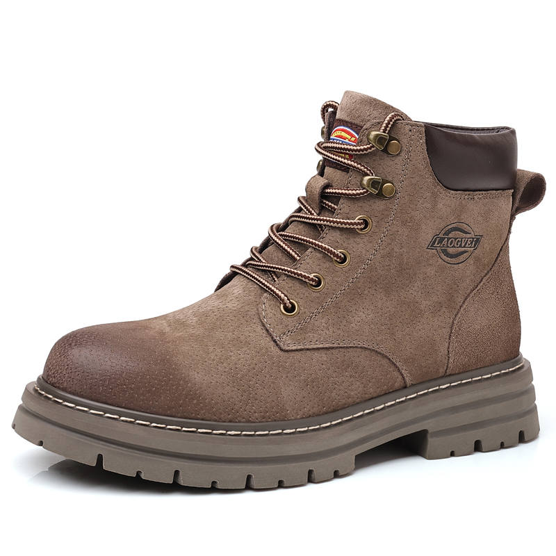 LUNMADENG Cow Suede Crew Combat Boots Men's