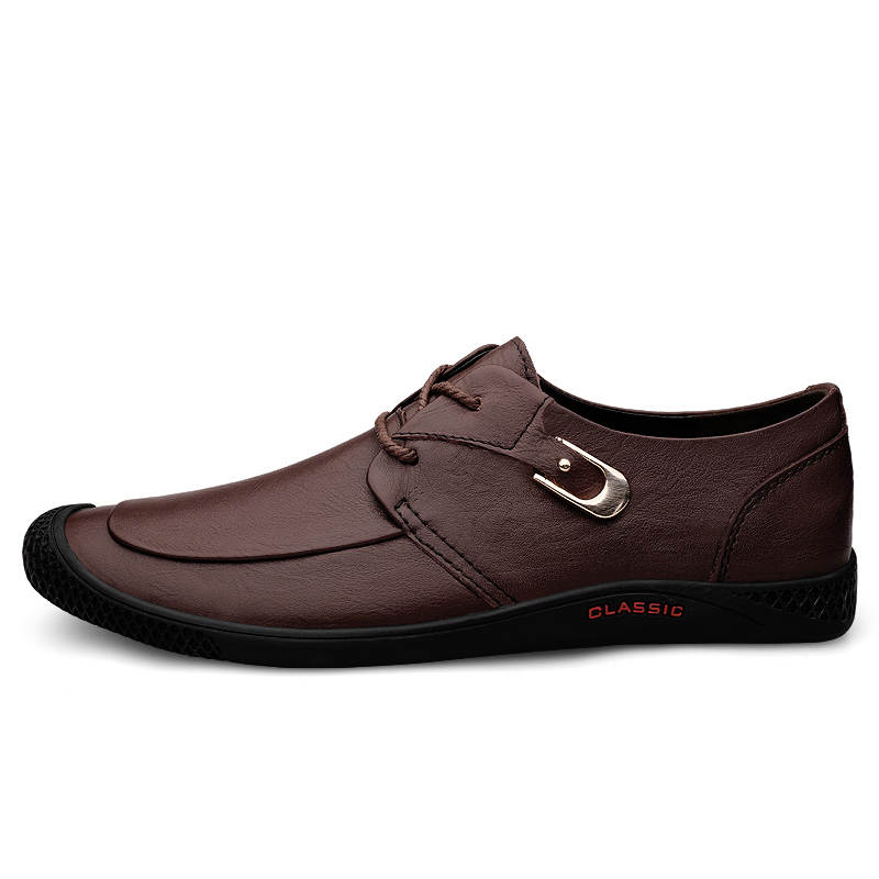 YINGLUNQISHI Top Grain Cow Leather Casual Shoes Men's Brown