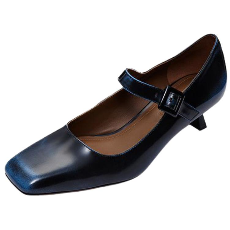 SHUSHU/TONG Cow Leather Slim Heel Mary Jane Shoes 5CM Women's Blue Black
