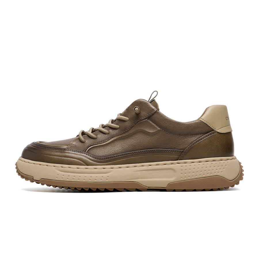 C°BANNER Cow Leather Minimalist Fashion Low top Casual Shoes Men's Khaki