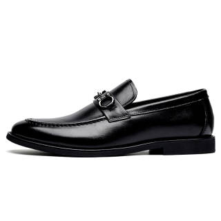 JASONSTAR Horsebit Top Grain Cow Leather Loafers Flat Men's Black