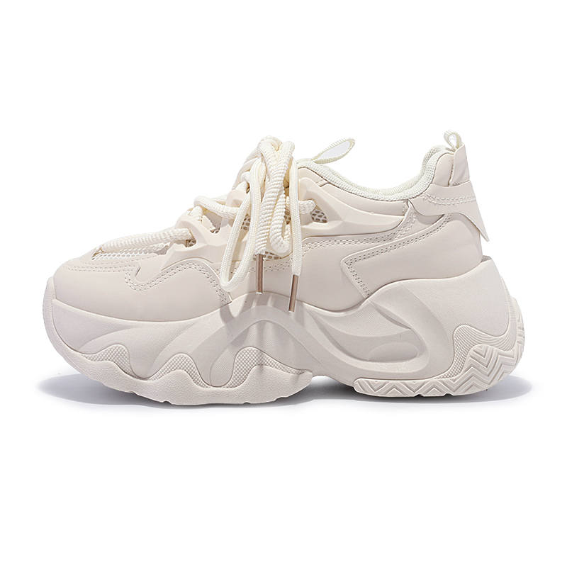 ZHANGXIAOJIE Artificial Leather Breathable Low top Chunky Sneakers Women's Beige