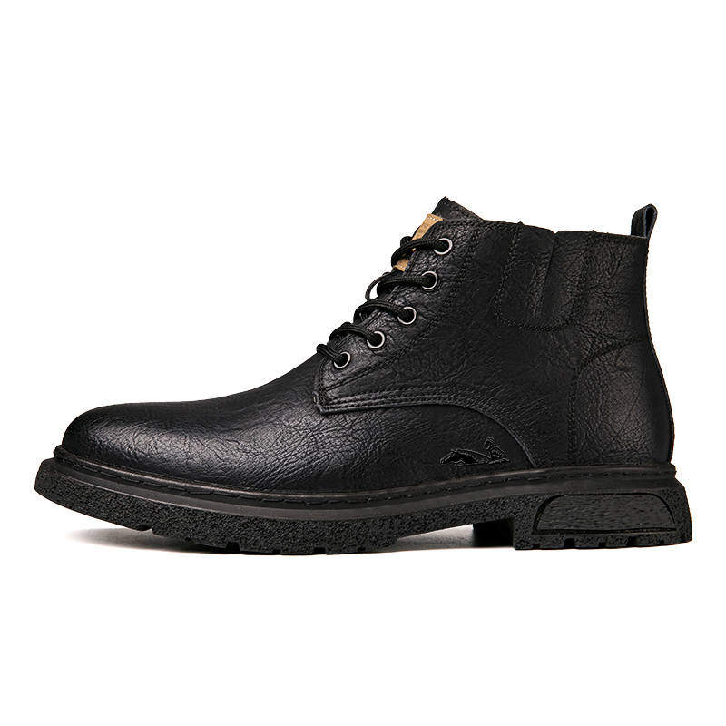 YINGLUNQISHI Top Grain Cow Leather Combat Boots Men's Black