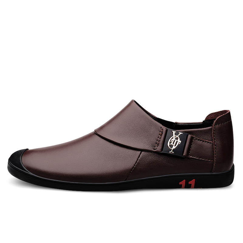YINGLUNQISHI Top Grain Cow Leather Casual Shoes Men's Brown