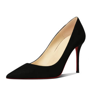 LUKECSION Suede Slim Heel High Heels Women's Black