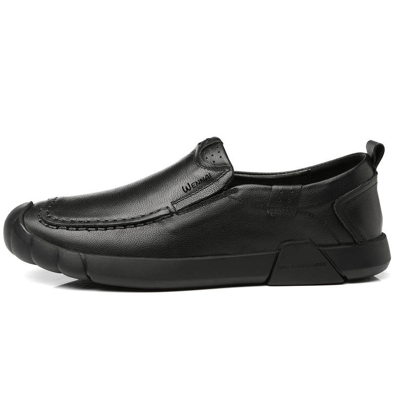 WENNAI Top Grain Cow Leather Men's Casual Shoes Men's Black Slip on