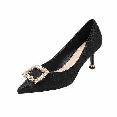 Qiandongmeili Leather Slim Heel High Heels 6CM Women's