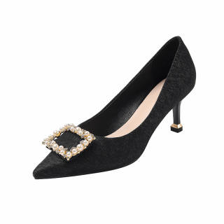 Qiandongmeili Leather Slim Heel High Heels 6CM Women's