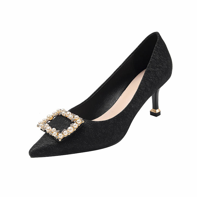 Qiandongmeili Leather Slim Heel High Heels 6CM Women's