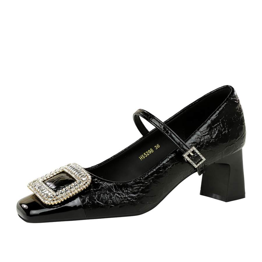 Bamiti Like Walking On A Level Surface Microfiber Leather Chunky Heel Mary Jane Shoes 5CM Women's