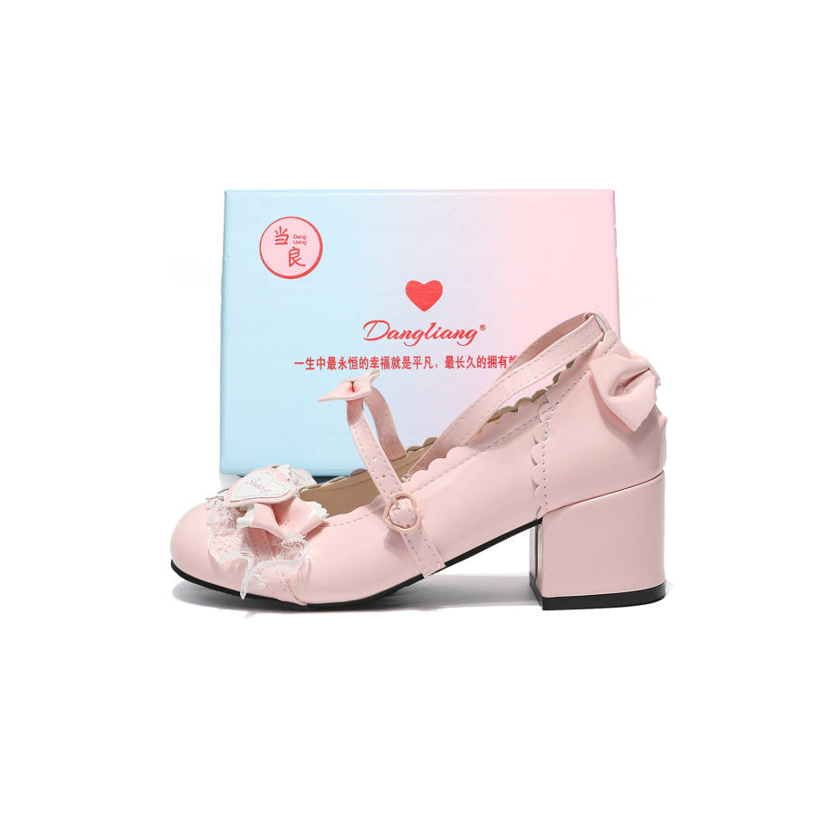DANGLIANG Cute Lolita Skirt Versatile Patent Leather Chunky Heel Mary Jane Shoes 5CM Women's