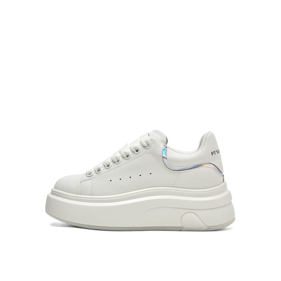 PT'SON Versatile Platform White Sneakers Height Increasing Low top Skateboard Shoes Women's