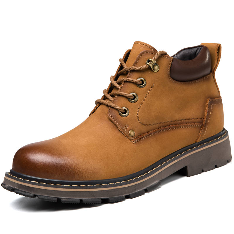 GONGNIULEITING Top Grain Cow Leather Short Combat Boots Men's