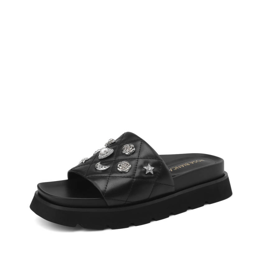 Rosa Bianca Metal Rhinestone Slide Slippers Women's