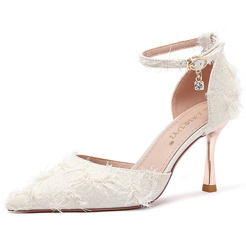 Lanza Suede Slim Heel High Heels Women's Ecru