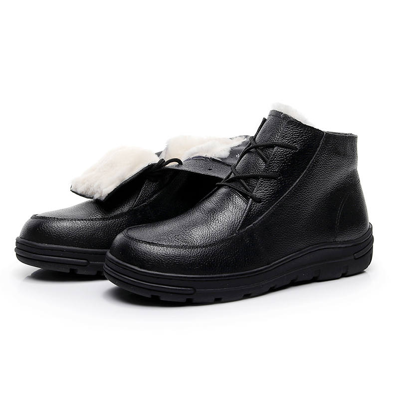 GUOLUOFEI Cow Leather Waterproof Thickened And Fleece Lined Thermal Ankle Boots Women's Black