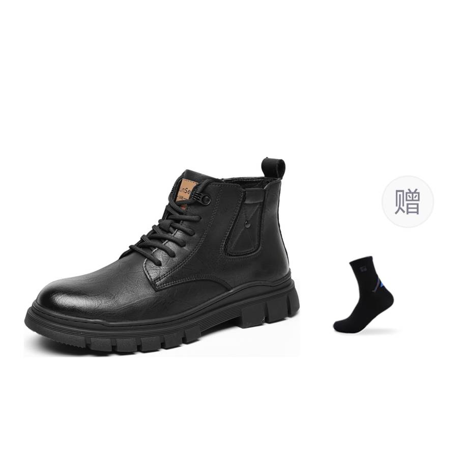 Mulinsen Combat Boots Cow Leather Ankle Boots Men's Black