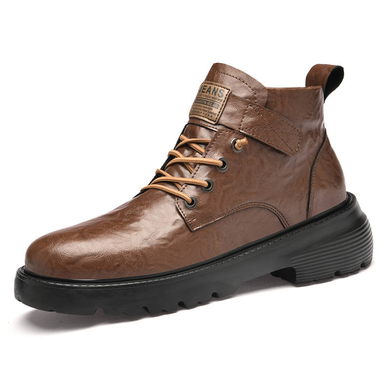 GONGNIULEITING GONGNIULEITING Split Pig Leather Short Combat Boots Men's