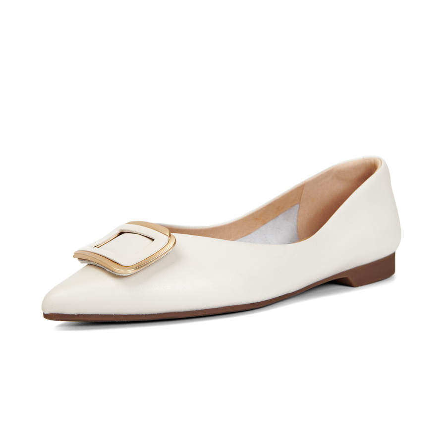 PT'SON Cow Leather Casual Shoes Flat Women's Ecru
