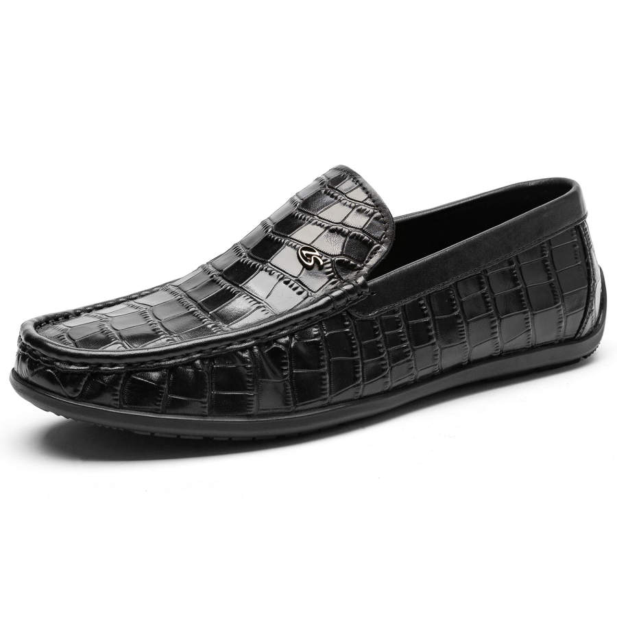 KAISER Top Grain Cow Leather Gommino Loafers Men's Black