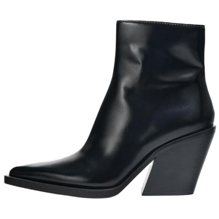 ZARA Pu Ankle Boots 9cm Women's Black
