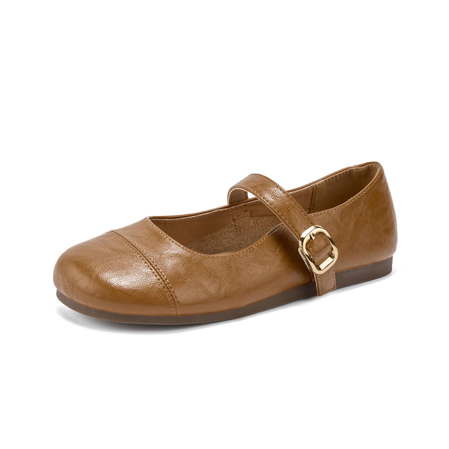 La Chapelle Pu Flat Mary Jane Shoes Women's Brown