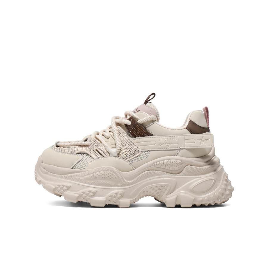 BELLE BELLE Fabric Coverage Height Increasing Coverage Height Increasing Low top Chunky Sneakers Women's Apricot