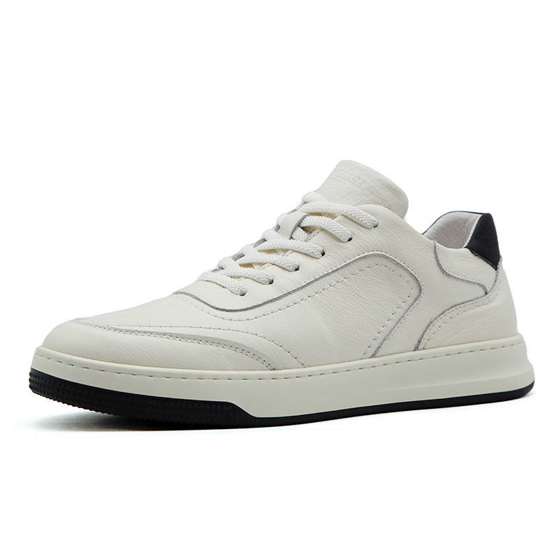 AOLUN Top Grain Cow Leather Slip Resistant, Abrasion Resistant, Breathable Low top Skateboard Shoes Men's White