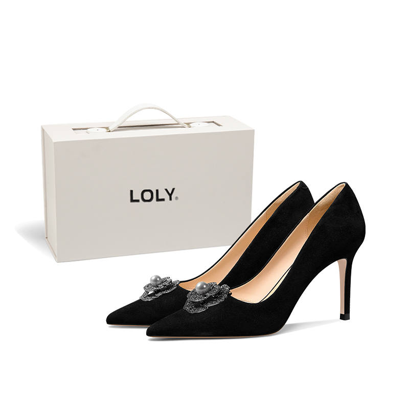 LOLY Sheep Suede Slim Heel High Heels Women's