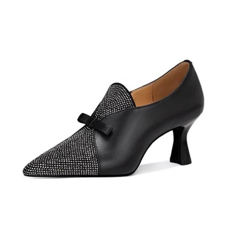 JESSICA SOPHIA Sheepskin Flared Heel High Heels 7cm Women's Black