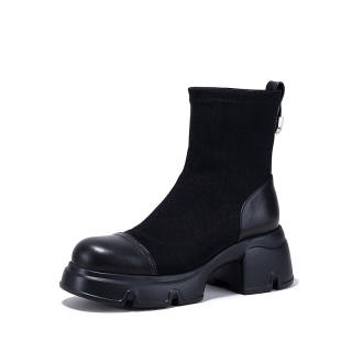 SELAIYA Cow Leather Ankle Boots 6CM Women's Black