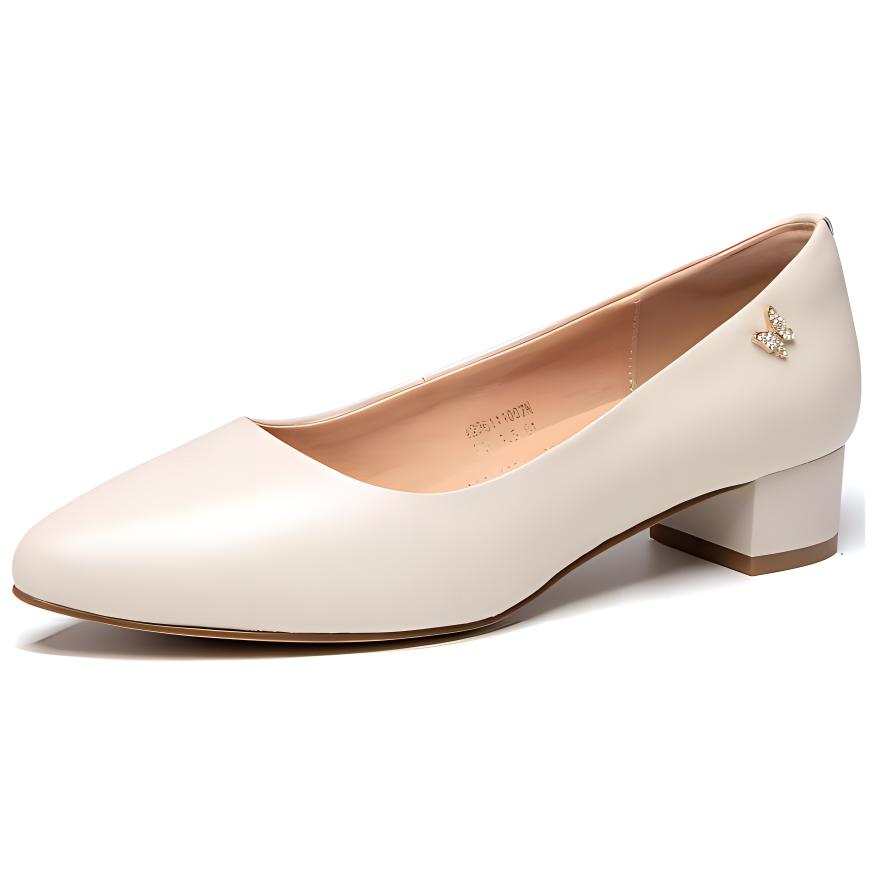 AOKANG Cow Leather Chunky Heel High Heels Women's