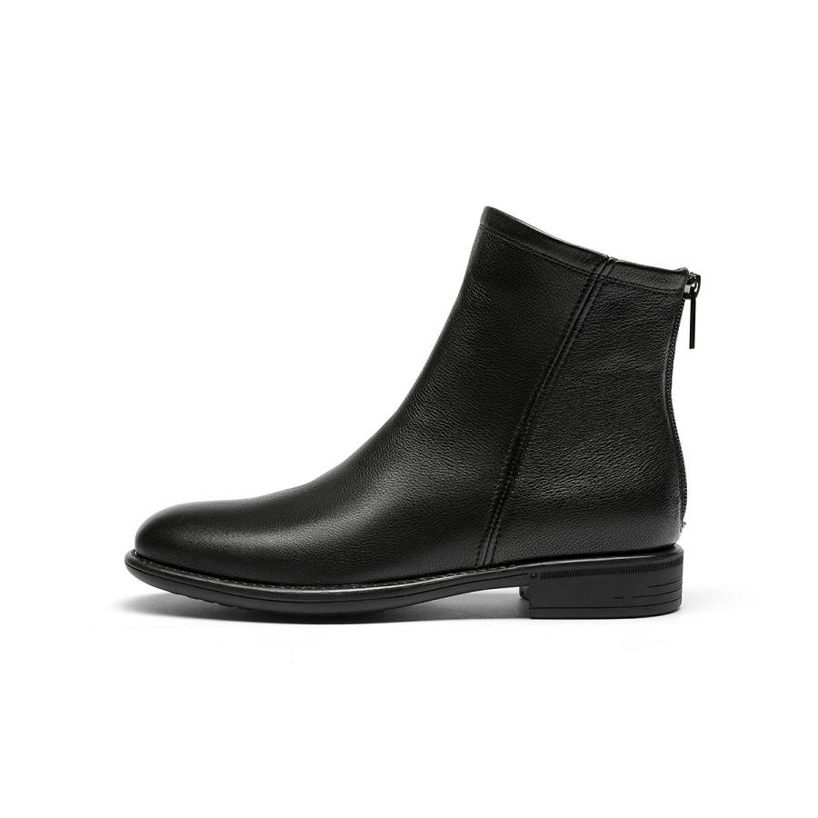 GOLDLION Cow Leather Ankle Boots Women's Black