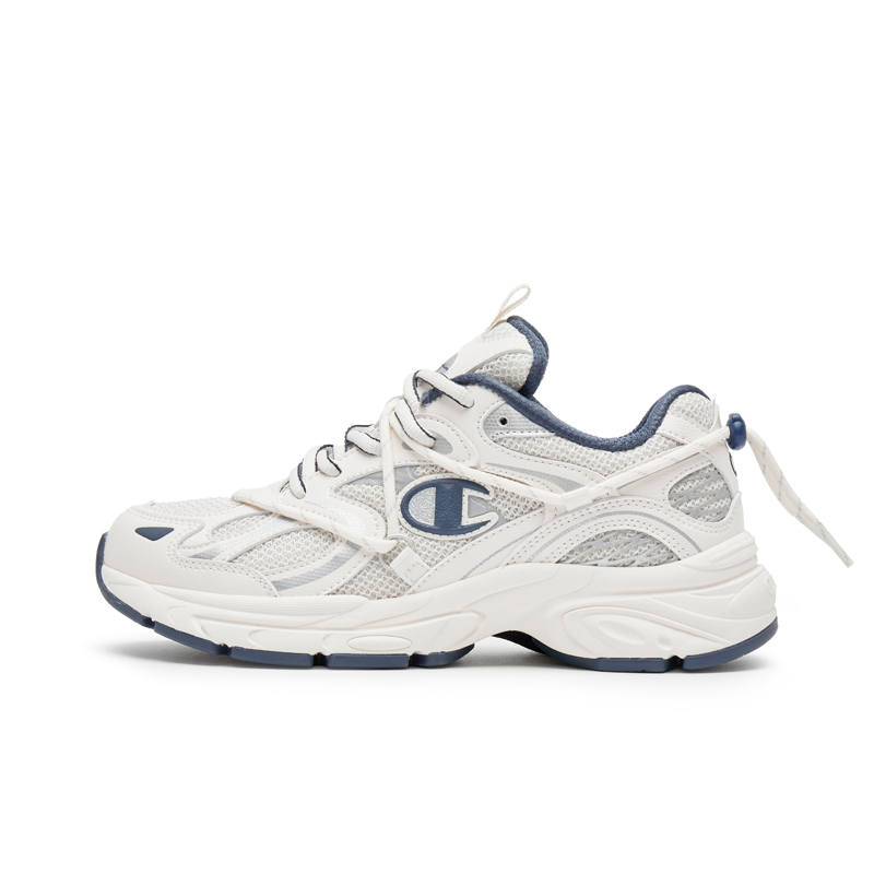 Champion Retro Sports Collection Textile, Synthetic Leather Low top Chunky Sneakers Unisex Milk White/Midnight Blue