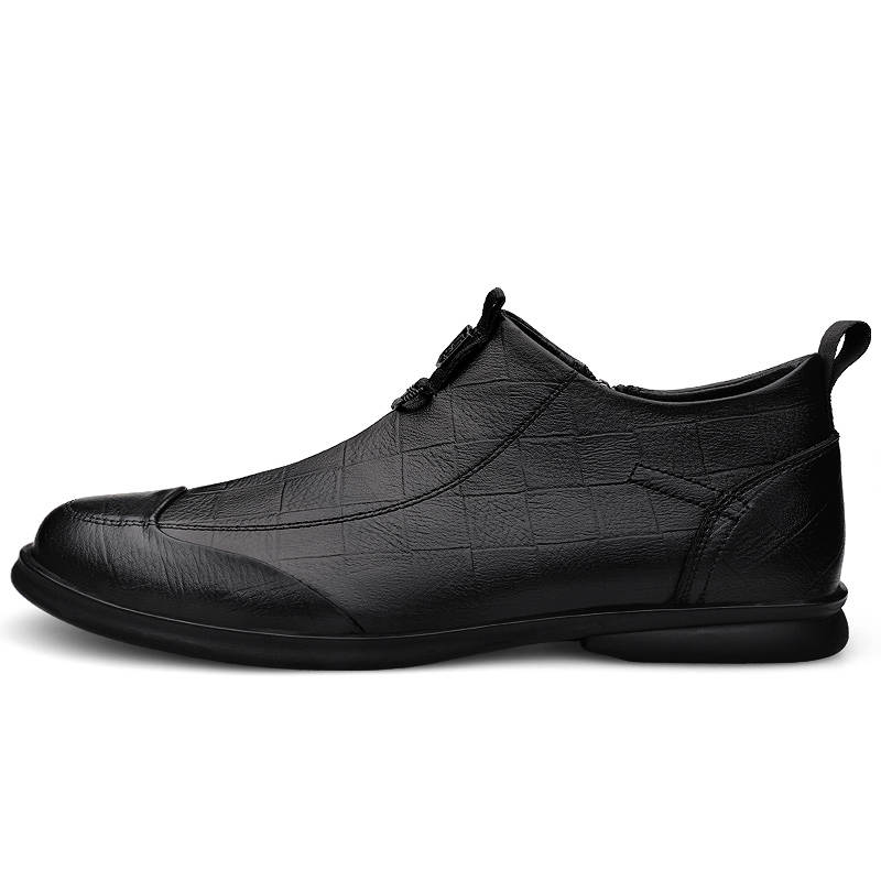 YINGLUNQISHI Top Grain Cow Leather Casual Shoes Men's Black