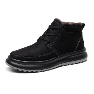 GUOLUOFEI Thermal Cow Leather, Fleece Lined Versatile Minimalist Style Comfortable Short Snow Boots Men's Black