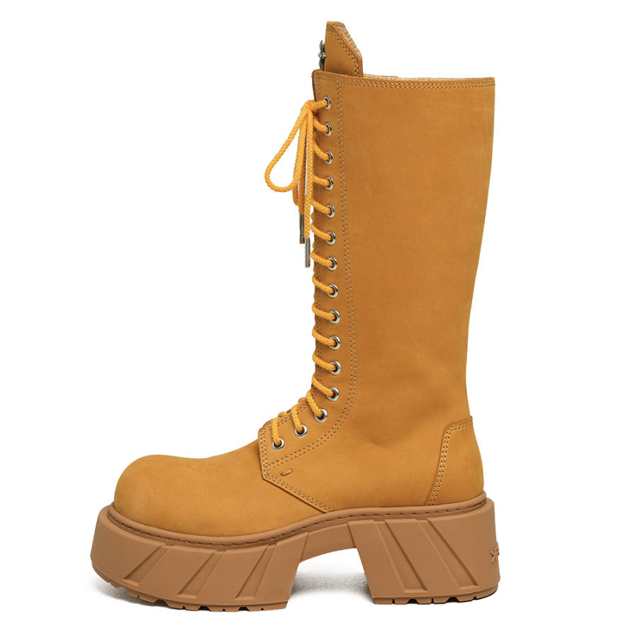 SMFK Cow Leather Knee high Boots Women's Ginger Yellow
