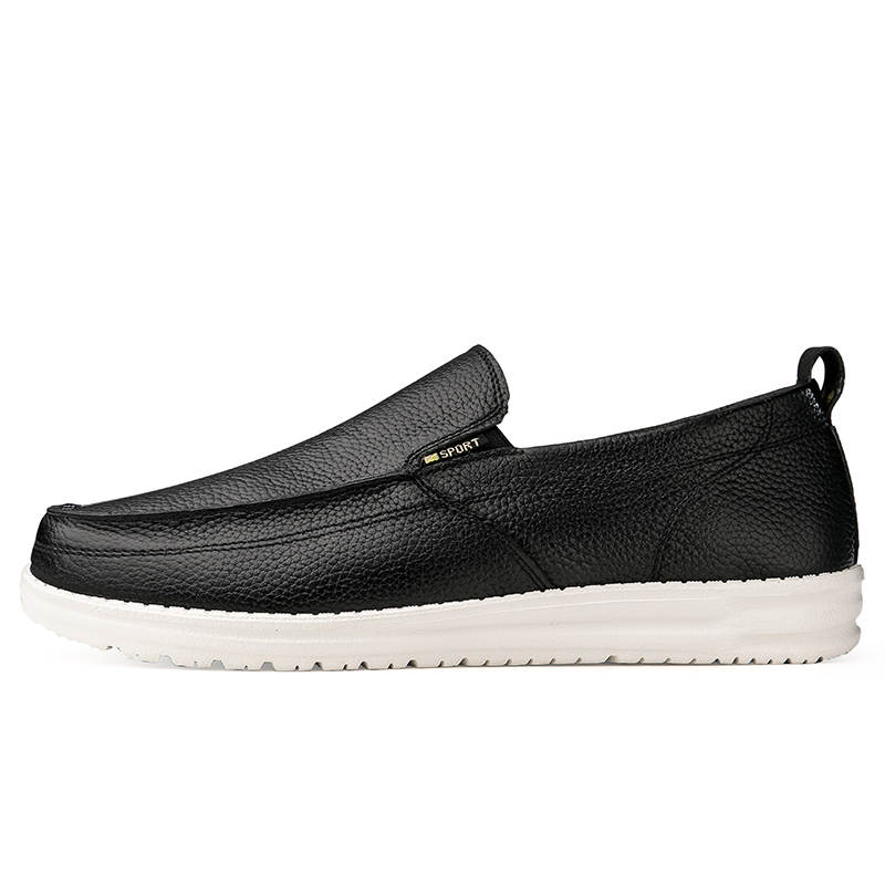 YINGLUNQISHI Top Grain Cow Leather Casual Shoes Men's Black