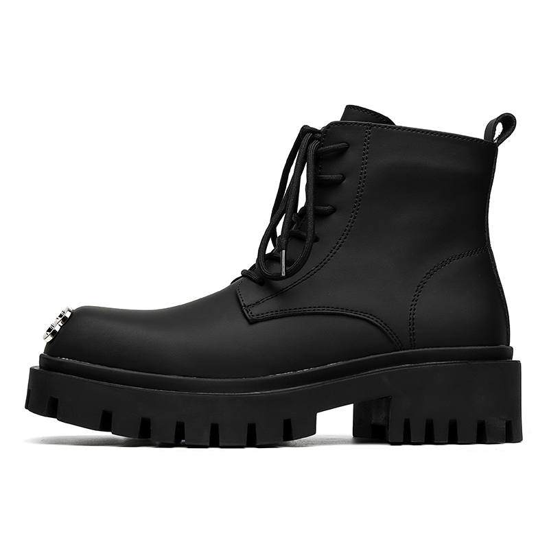 PINYI PINYI Microfiber Leather Crew Combat Boots Men's Black