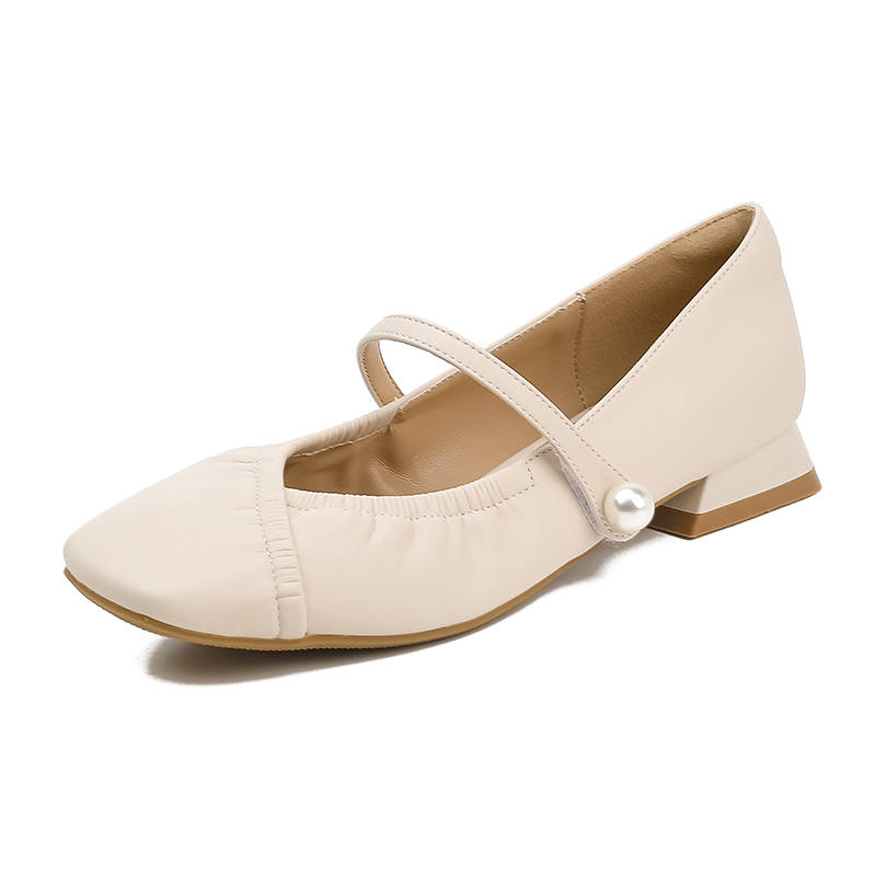 TATAYA Microfiber Leather Block Heel Mary Jane Shoes Women's Ecru