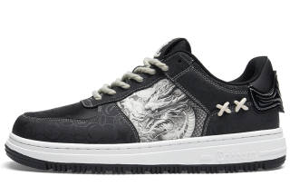 Cabbeen Year Of The Dragon Zodiac Year Synthetic Leather Slip Resistant Slip Resistant Low top Skateboard Shoes Men's