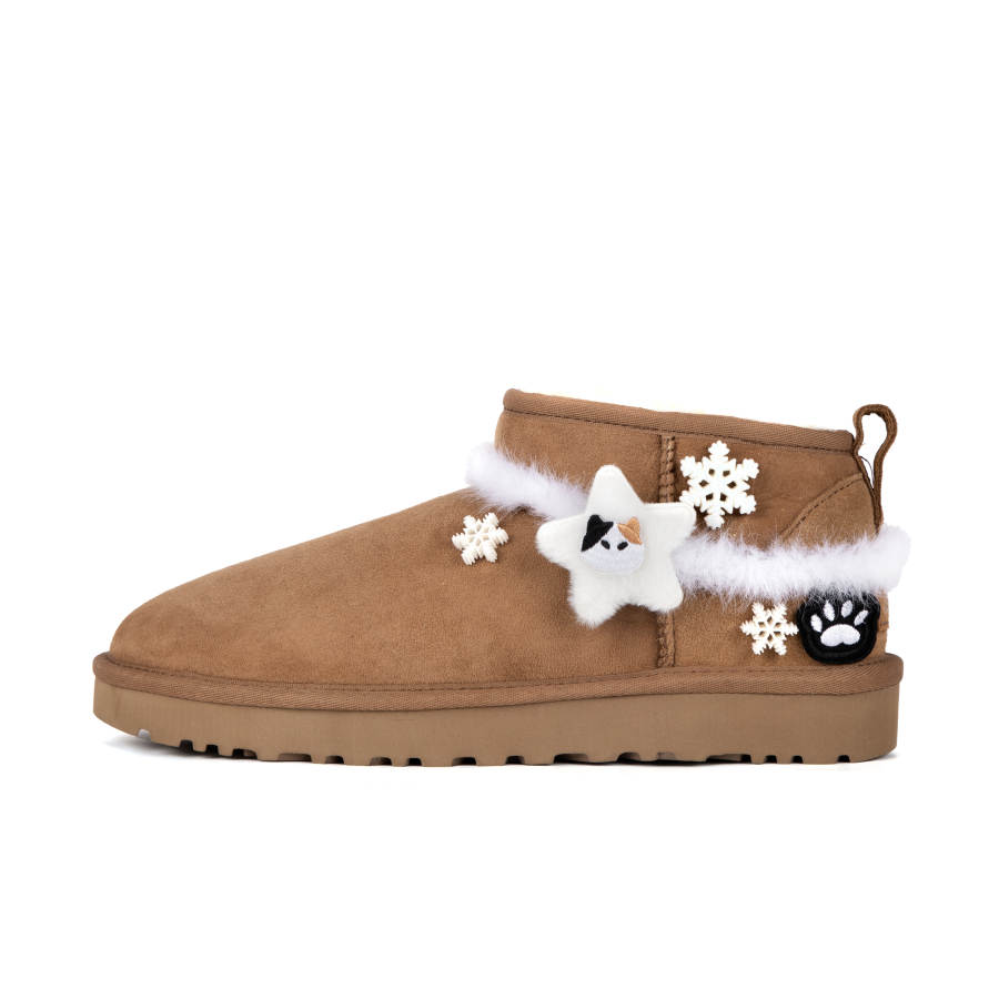 UGG CLASSIC ULTRA MINI Sheepskin Ankle Length Snow Boots Women's White Brown