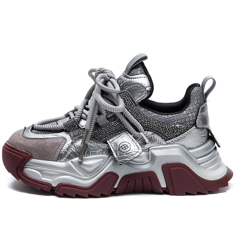 JIEZHOU Pigskin Height Increasing Height Increasing Low top Chunky Sneakers Women's