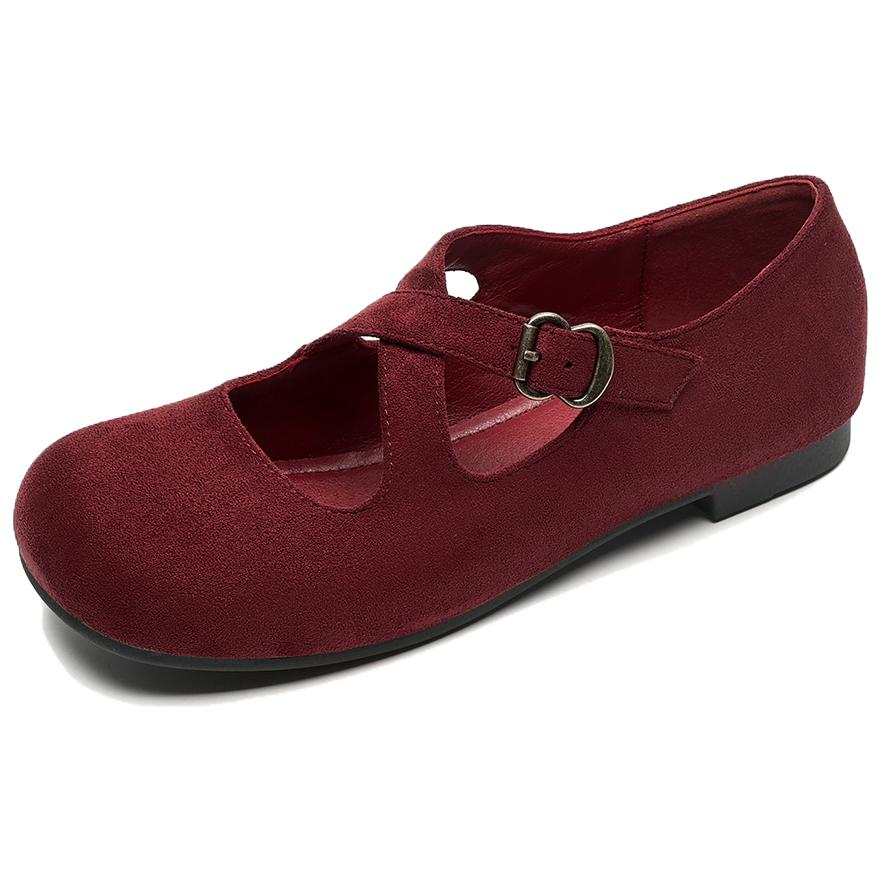 WEISHIBANGWEI Microfiber Leather Chunky Heel Mary Jane Shoes Women's Red