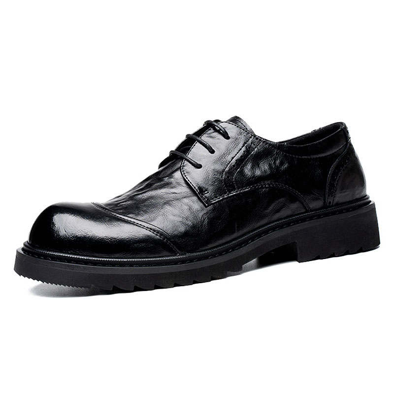 KAQIAODI Casual Leather Shoes Men's Low Top Black/Brown