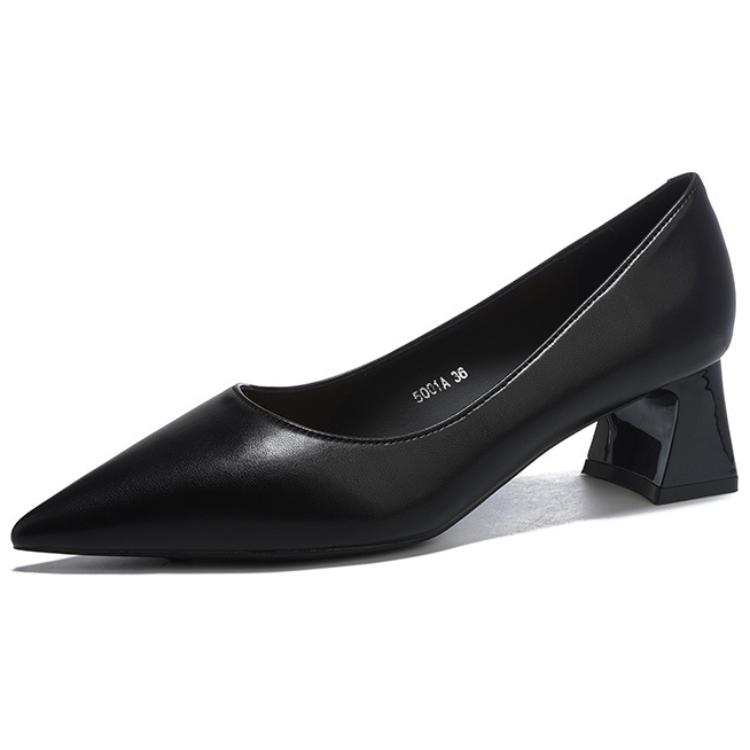 LANMOU LANMOU Microfiber Leather Chunky Heel High Heels 5CM Women's Black
