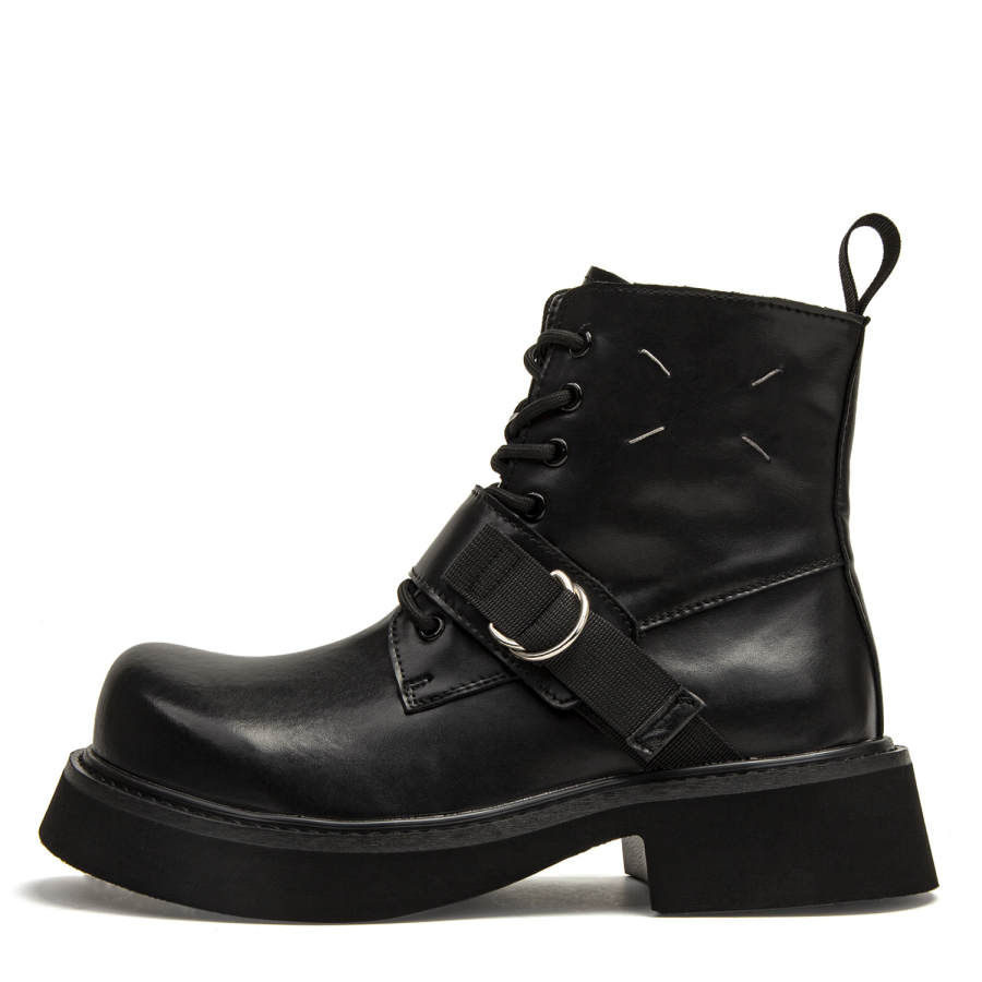 1997K 1997K Leather Short Combat Boots 5CM Unisex Black
